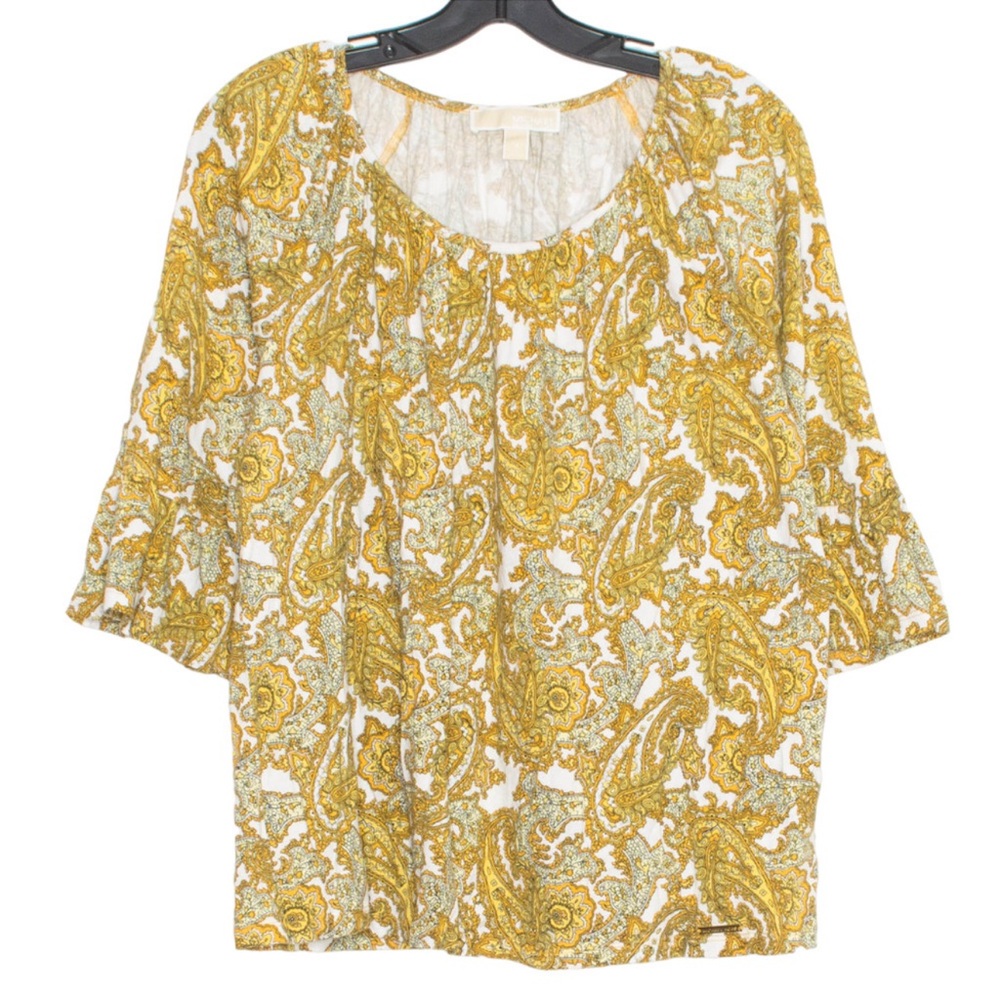 Michael Kors Yellow Paisley Peasant Top